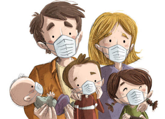 family with mask for virus protection